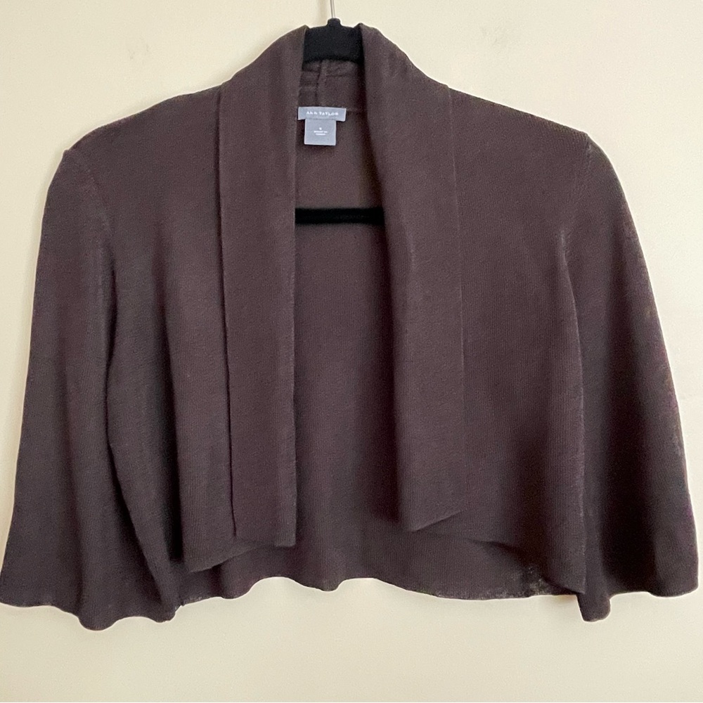 Ann Taylor Open Front Knit Cropped Shrug Cardigan Short Sleeve Brown Size S